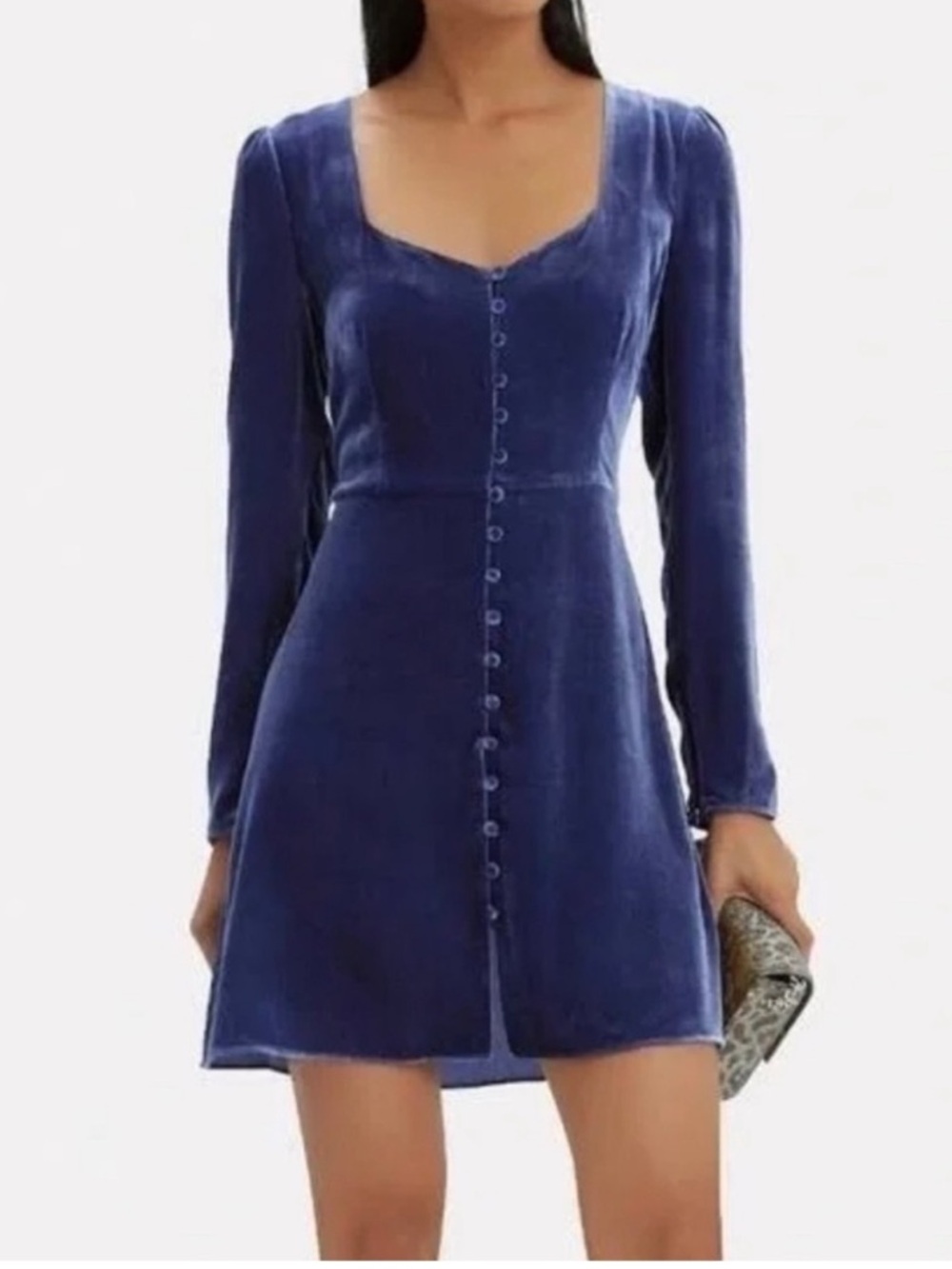 Intermix Blue Velvet Button Front Mini Dress